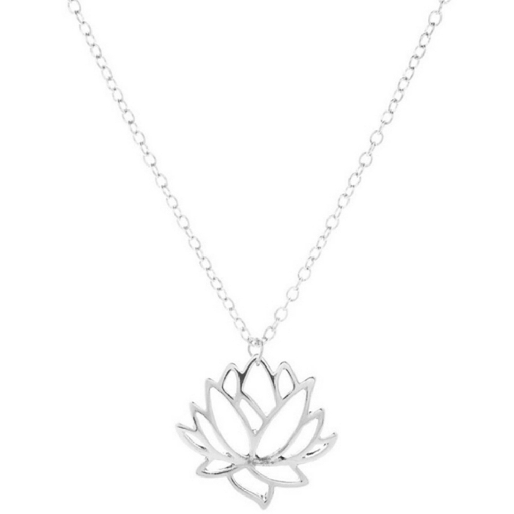 Silver Lotus Flower Pendant Necklace